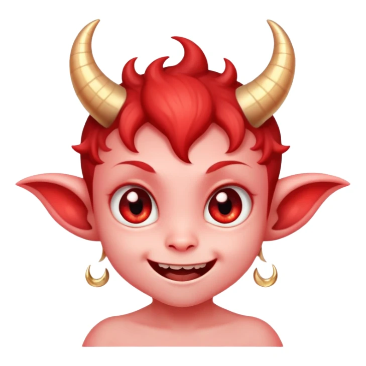 adorable little demon with tiny horns and big sparkly eyes, smiling innocently sticker