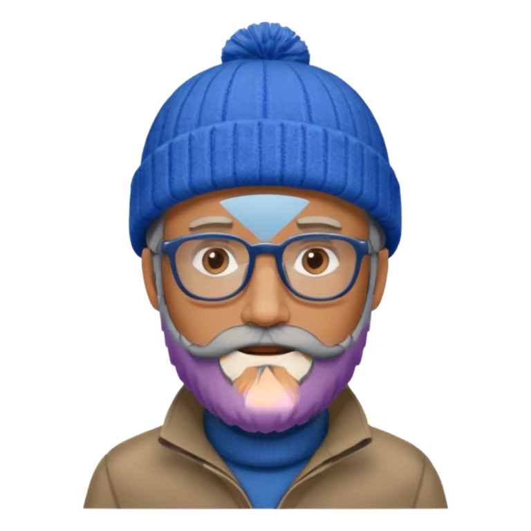 Create a figure that reflects an experienced entrepenurr but who has professional and elegant clothing, blue winter cap, grey glasses, brown eyes and an unkempt beard  sticker