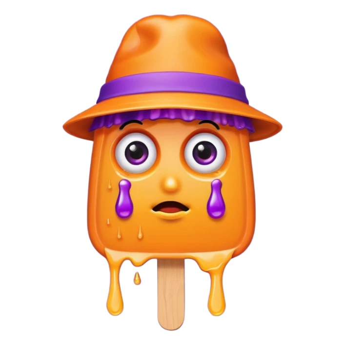 orange popsicle with eyes and purple hat sticker