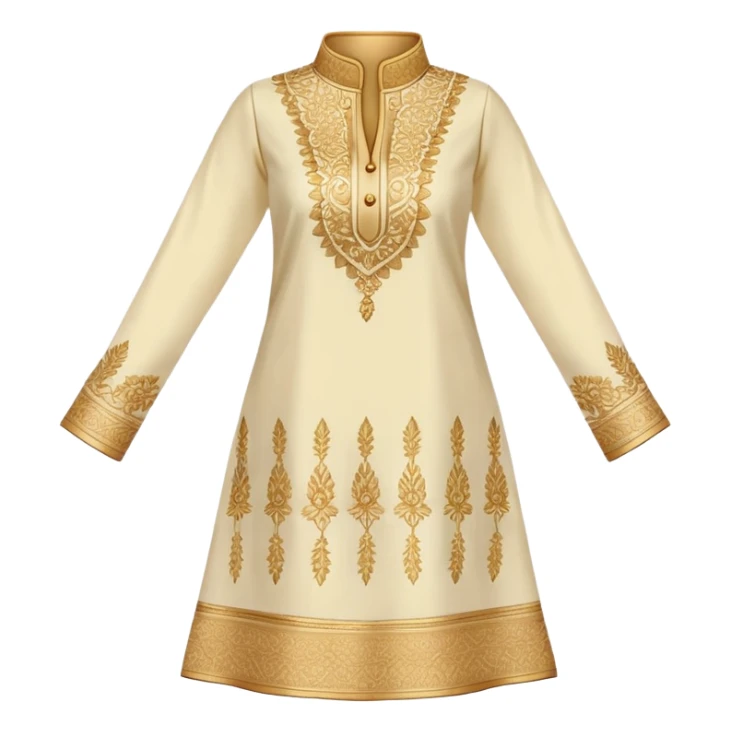 Women's kurti with high collar and golden thread embroidery sticker