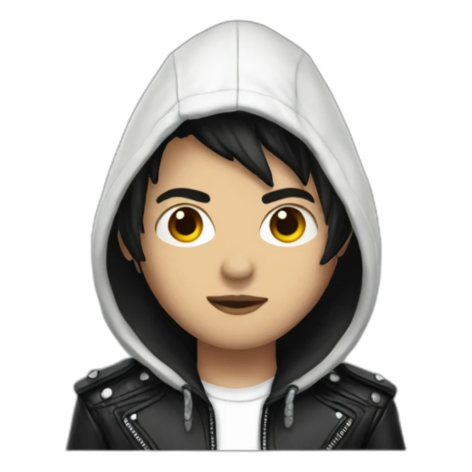 Punk male with white hood leather jacket with dark hair sticker