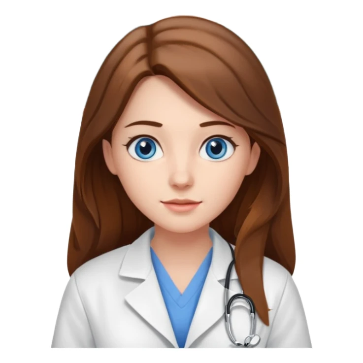 inside a classroom at university, a pretty female nursing student with long brown hair, blue eyes sticker