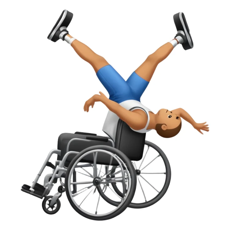 A person doing a backflip in a wheel chair that has boosters sticker