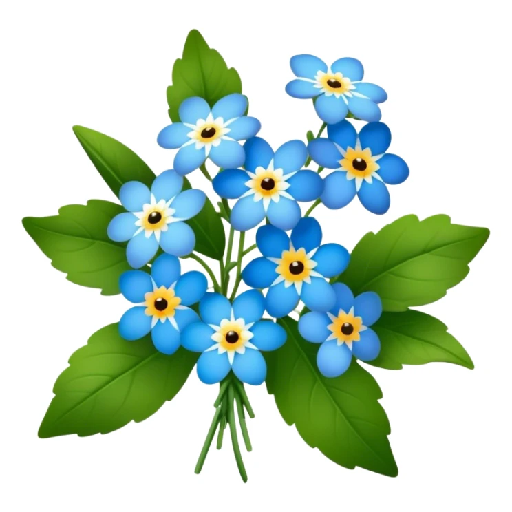 luxuriant, big bouquet Forget-Me-Not flower, stem, leaf sticker