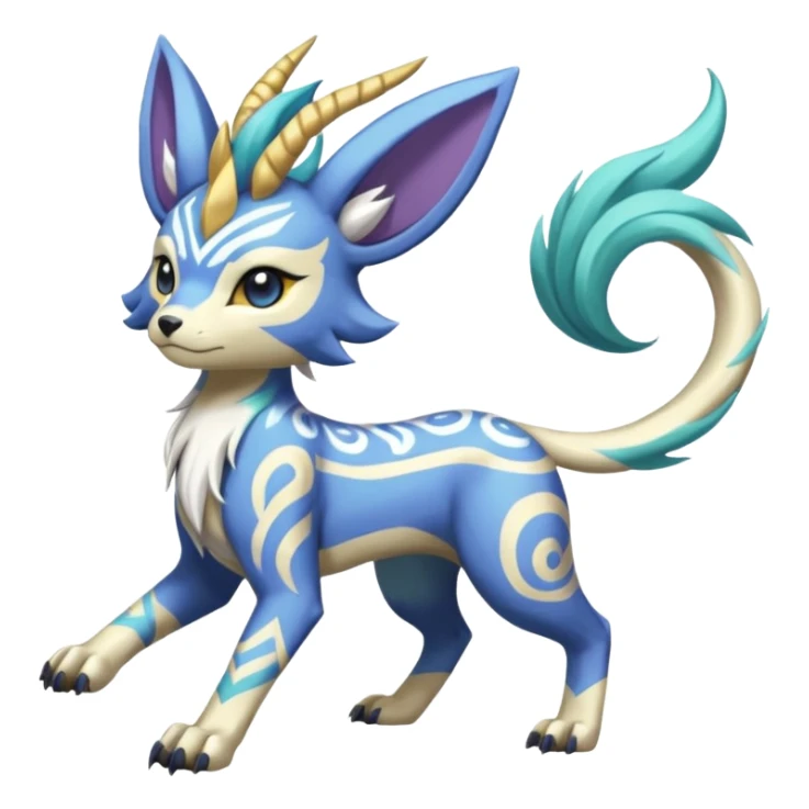 Tropical Tiny Marked Patterned Tribal Colorful Skilled Adept Graceful Asian Painted WereGarurumon-Suicune-Linoone-Meloetta-Renamon-fusion-hybrid-creature (full body) sticker