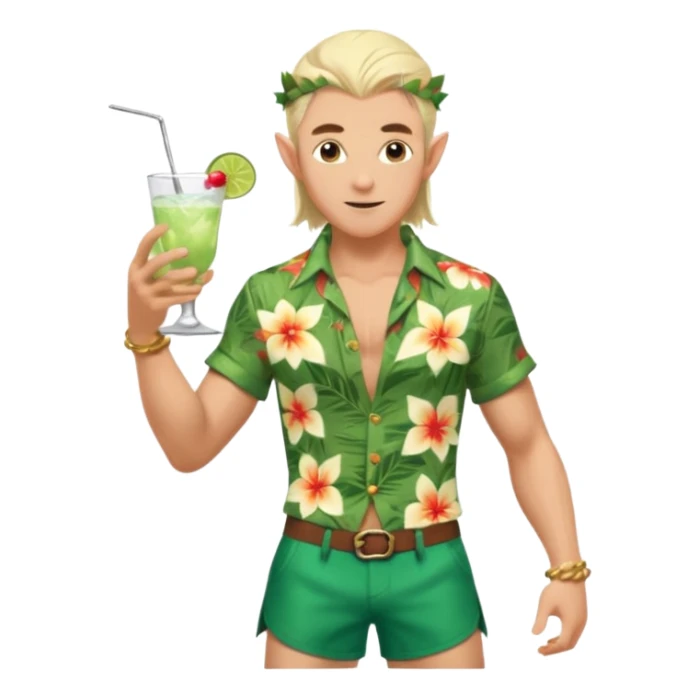 elf male legolas Unbuttoned Hawaiian shirt, swim trunks, shaking a cocktail shaker (sparks flying) sticker