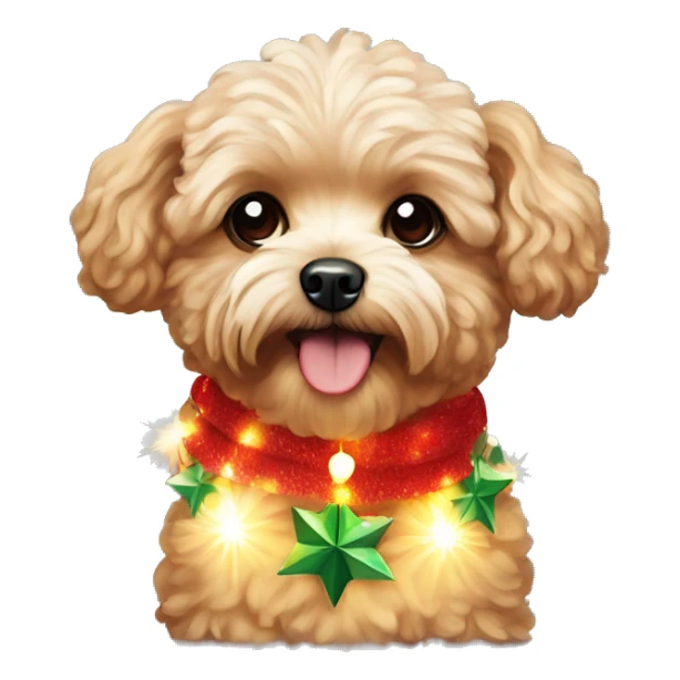 Red maltipoo with Christmas lights decorated around its neck sticker
