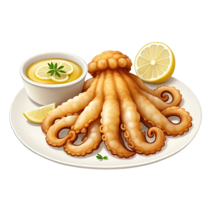 Fried squid Greek snack with a slice of lemon on the side sticker