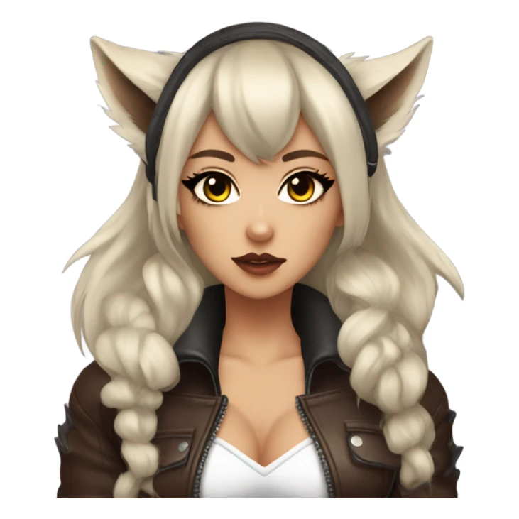 werewolf hime gyaru girl, wolf ears, leather coat sticker