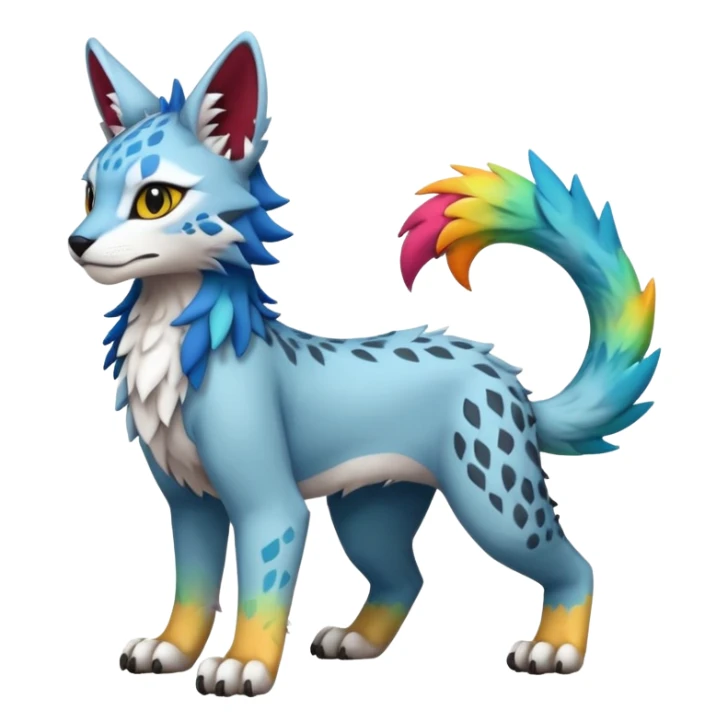 Colorful warm-colored randomly-colored brightly-colored tropical kawaii edgy cute Lynx-Trico-Sergal-Wolf-Vernid-Fakémon-Pokémon-creature (full body) sticker