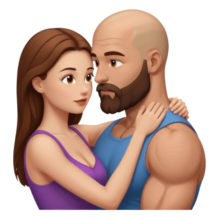 intimate moment between lovers muscular bald man brown beard, beautiful long hair woman sticker