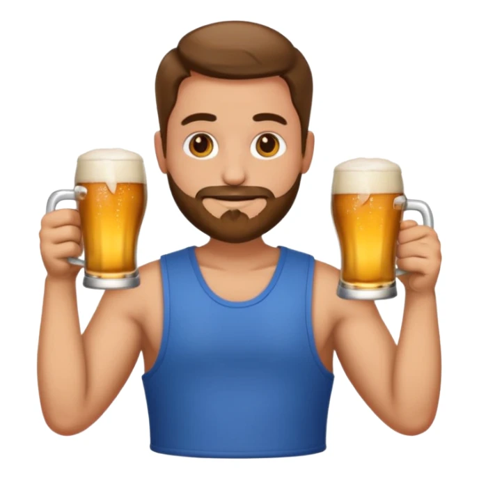 Emoji beauf avec un coupe de cheveux mulet, un ventre rond, un débardeur et une bière dans la main sticker