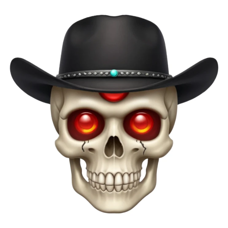 skull wearing a black cowboy hat with glowing red eyes sticker