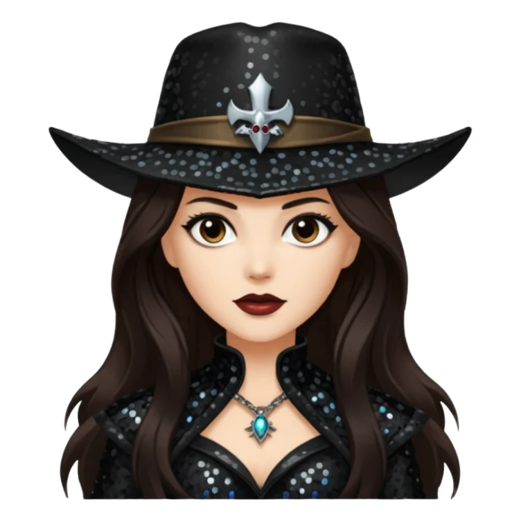 Van Helsing from Dracula with long dark brown hair, black sequin outfit sticker