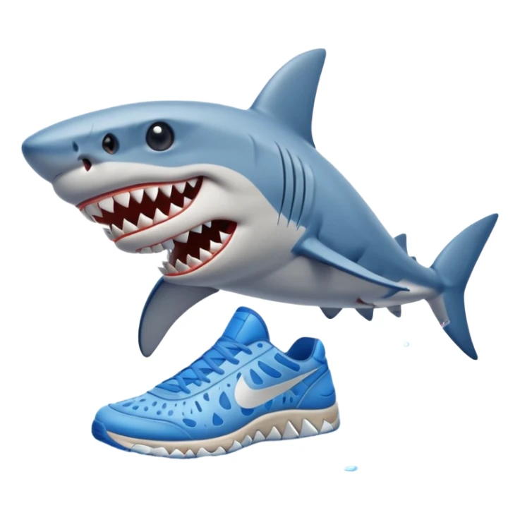 shark standing on sand with blue Nike sneakers sticker