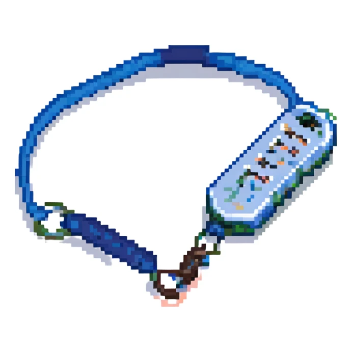 pixel art of a whistle with a blue lanyard sticker
