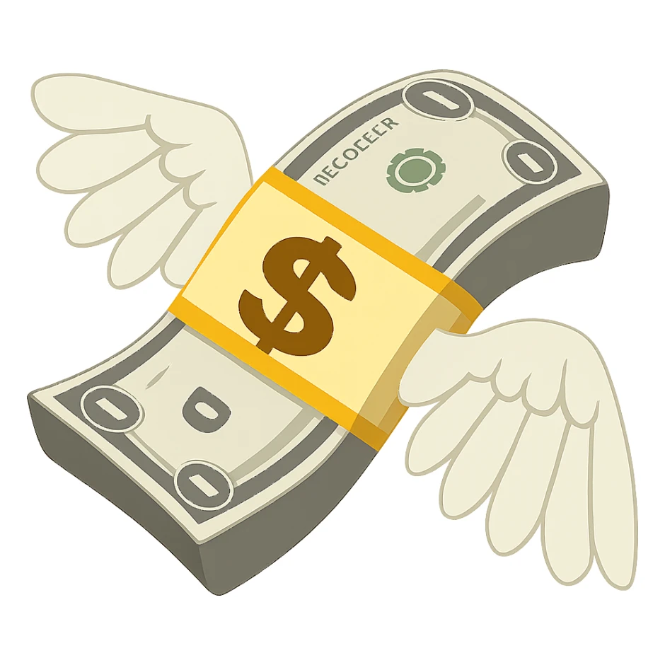 apple style emoji of a dollar bill with wings sticker