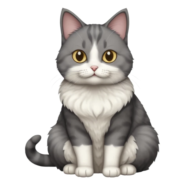 full body dumb looking large short hair dark grey and white cat sticker