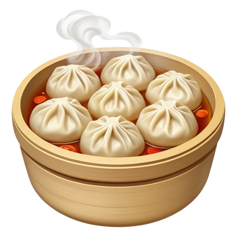 Xiaolongbao soup dumplings, steaming Chinese food, simple emoji style sticker
