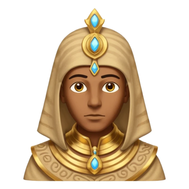 ancient pharaoh sand mage portrait, head and shoulders only, Egyptian-inspired hood collar, gold ornaments, mystical sand swirl, glowing eyes, 3D cartoon, mobile game icon style, clean background, no text, no watermark
 sticker