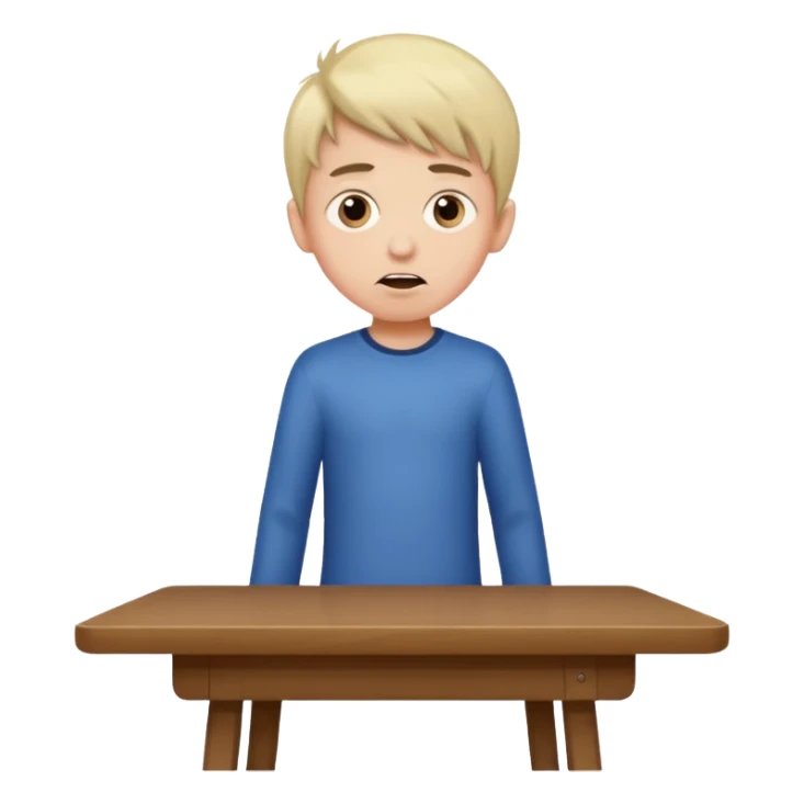 niño parado encima de una mesa con cara de loco sticker