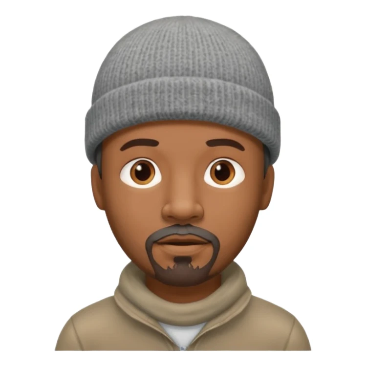 Middle-aged black man, goatee, wearing gray beanie sticker