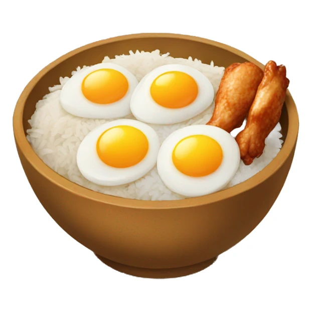 a bowl of rice with two eggs and two chicken drumstick on top sticker
