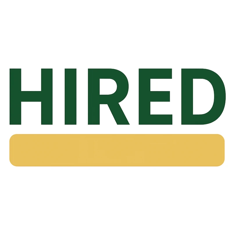 hired text logo, professional style, green gold and white color scheme, bold and clear, suitable for digital use, no background sticker