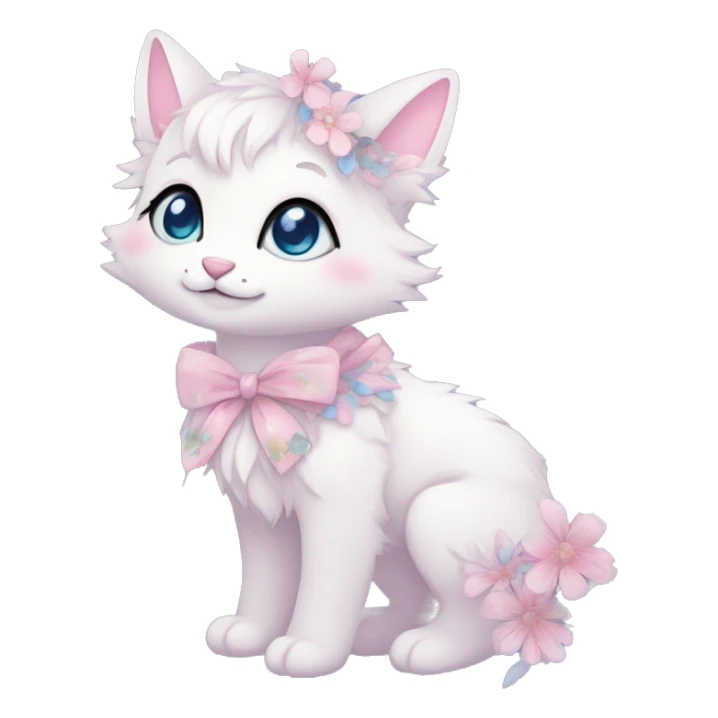 Anthro Cute Cool Pastel Kawaii gorgeous sparkly ethereal fantasy animal creature with blue eyes furry sona with flowers and ribbons beautiful aesthetic sticker