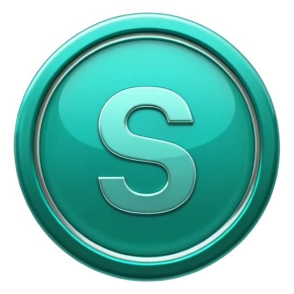 Create a custom emoji badge featuring a stylized, glossy letter “S”. Use the Platinum rank style from League of Legends: teal-green metallics, reflective surfaces, and a futuristic elegant frame. Vibrant and high readability.
 sticker