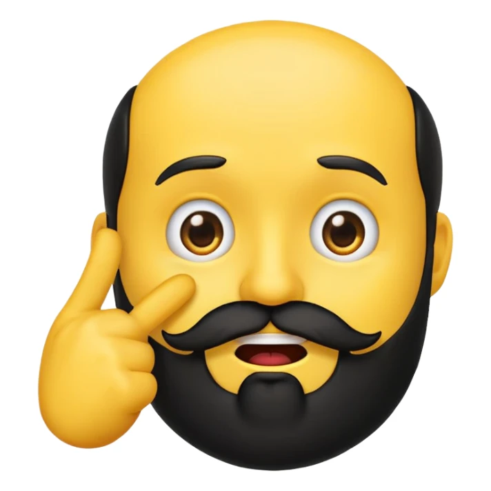 yellow emoji with a black beard, mouth facing to the side, raising one eyebrow, making a 'no' gesture with its hand sticker