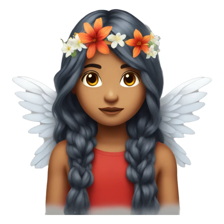 big wings, fire, flower, Beautiful, fairy, red, long hair sticker