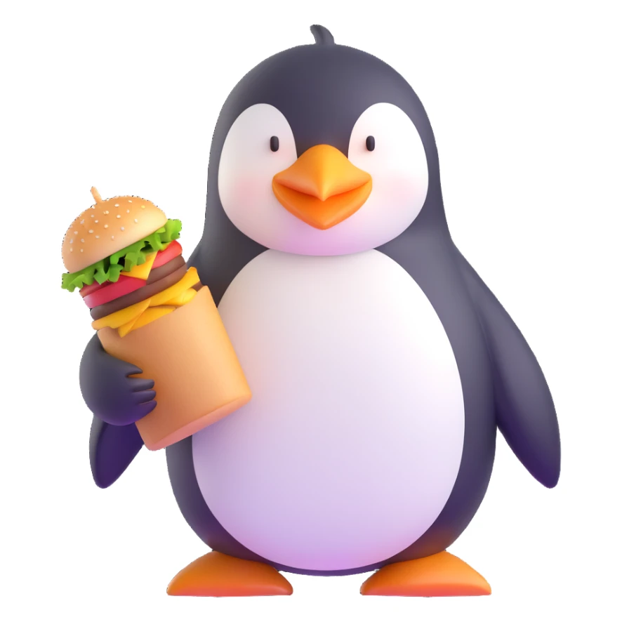 penguin enjoying a hamburger sticker