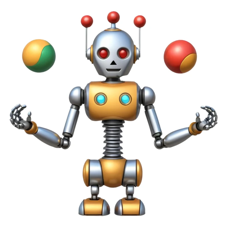 a Circus juggler robot juggling two metal ball sticker