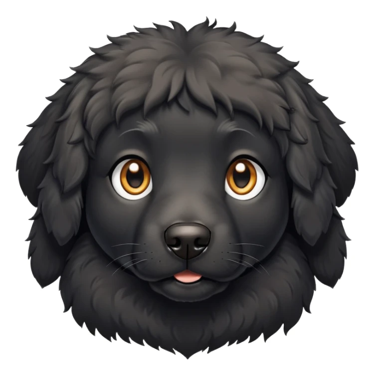 black dog with fluffy slightly curly coat, white chest, looking forward sticker