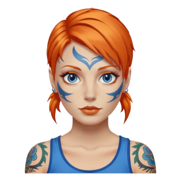 woman with tattooed faces and orange hair sticker