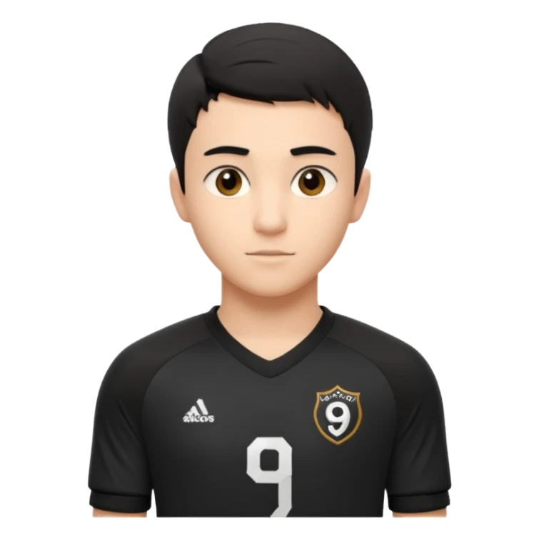 Apple iOS style 22 year old soccer player standing confident, black jersey #9, premium 3D sticker