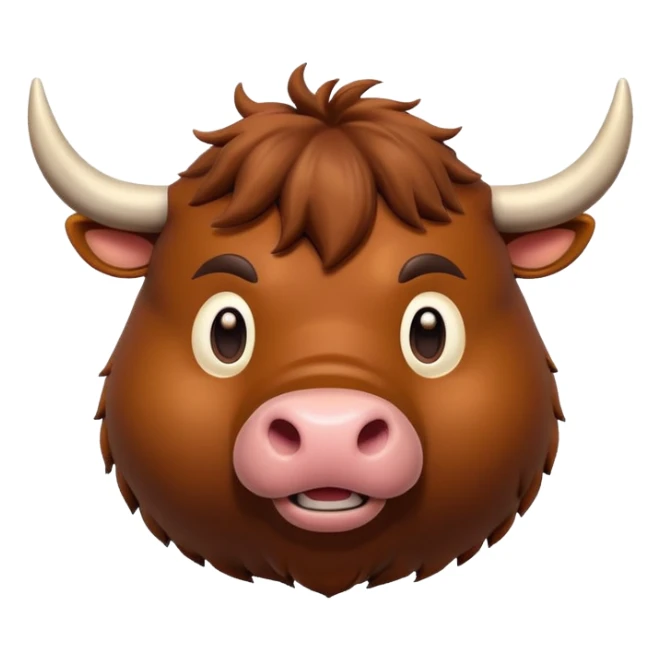 An adorable 3d brown bull with large and exaggerated features in the shape of a ball. Make the background white sticker