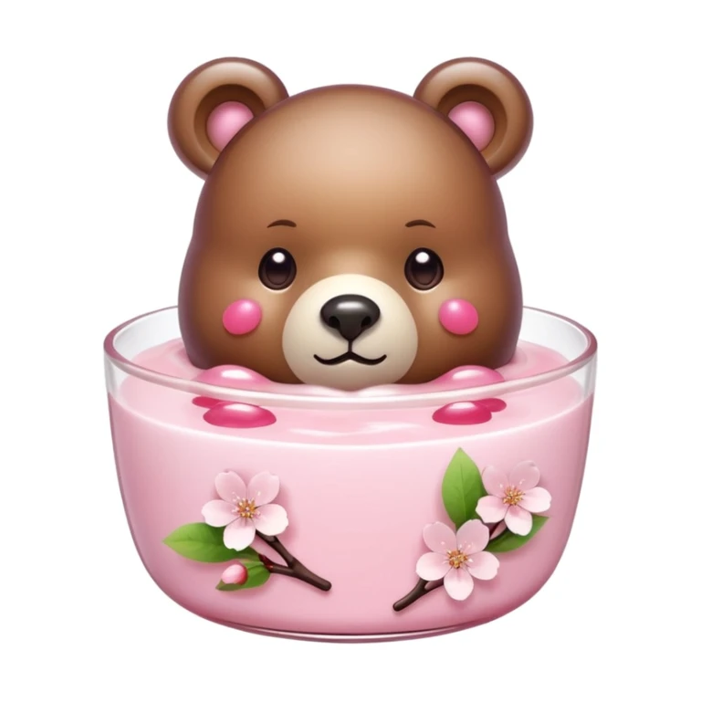 sakura pudding shaped like a bear with cherry blossom decoration sticker