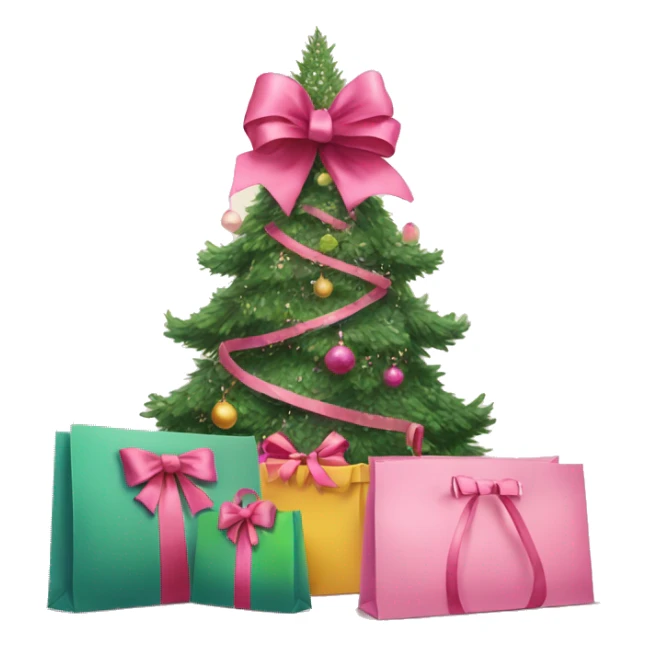  christmas tree with a pink bow an shopping bags underneeth sticker