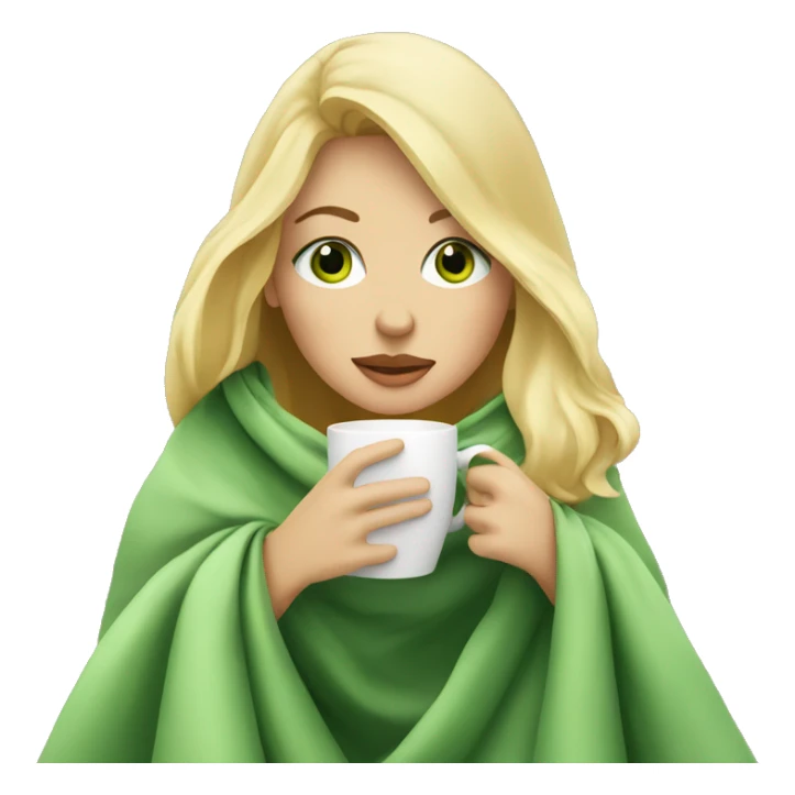 Blonde girl with green eyes inside a blanket sipping coffee  sticker