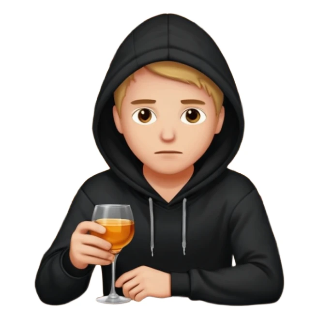Caucasian in black hoodie sitting sad at bar sticker