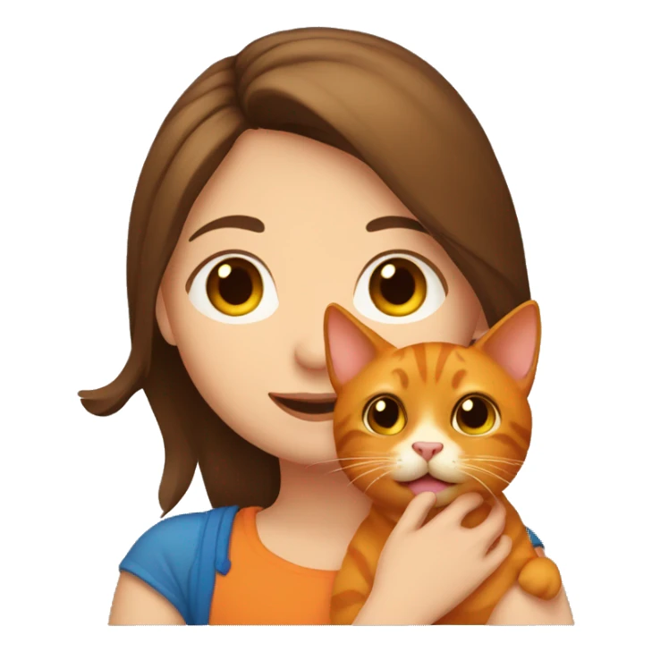 Girl with brown hair holding a orange cat sticker
