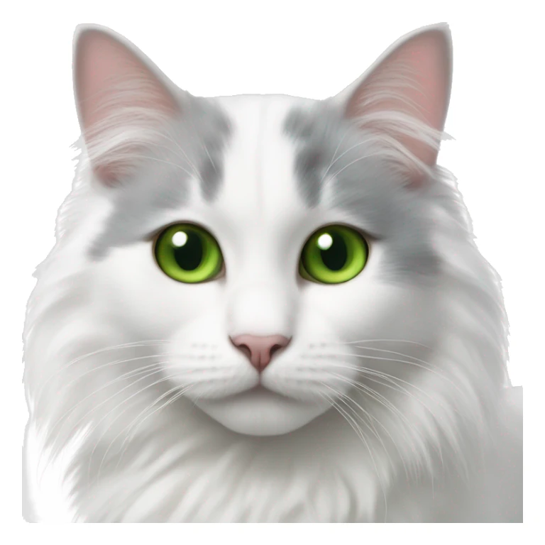 Fluffy white Turkish van cat with gray spot on next to right ear and green eyes sticker