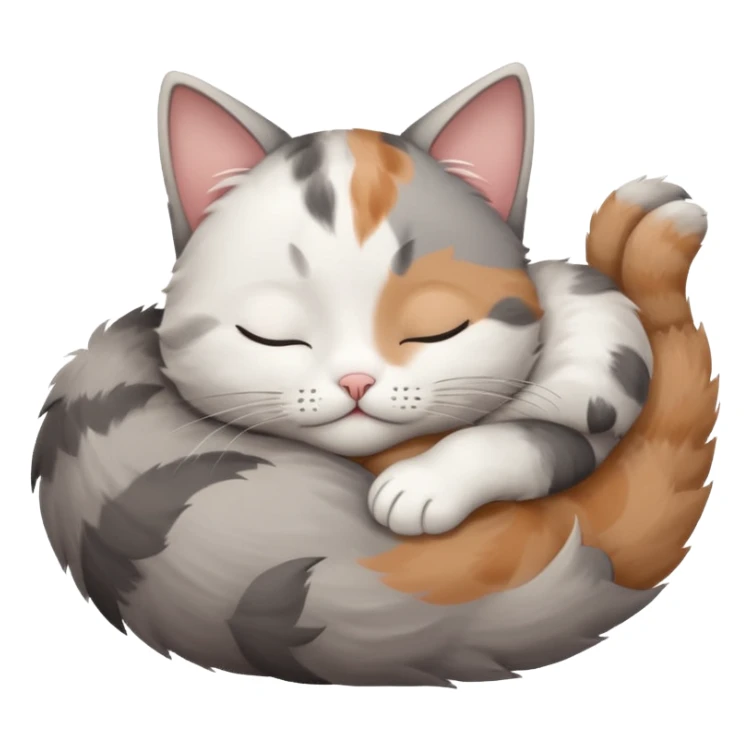 grey and white small cat with eyes closed lying down upside down tightly hugging its own face sticker