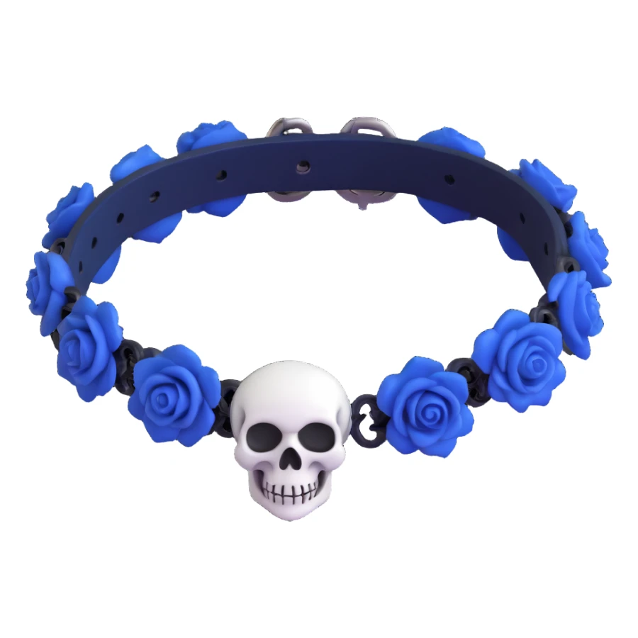 gothic bracelet with midnight blue velvet band, silver skull charm, deep blue rose accent, dramatic and gothic sticker