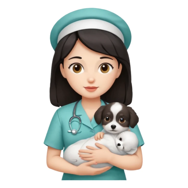 dark haired nurse holding baby dog sticker