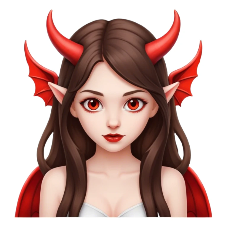 beautiful pale brunette girl with long hair with devil horns and devil wings sticker