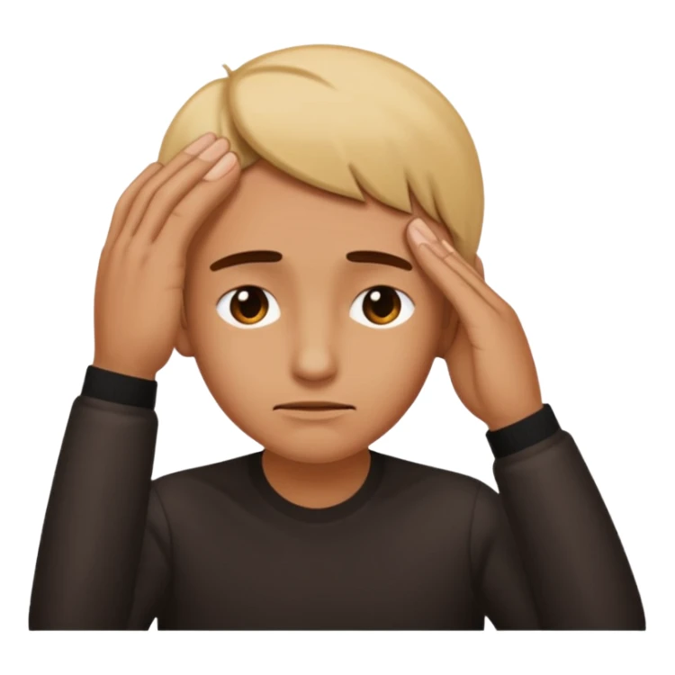 he touched emoji with a furrowed brow and a hand on the forehead sticker