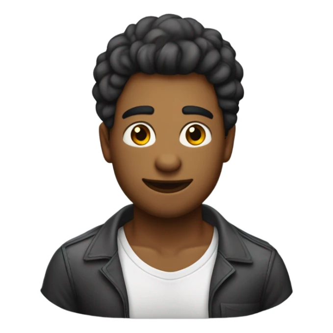 quero um emoji de um cara com a cor de pele um pouco mais escura de cabelo cacheado curto musculoso com uma camisa vermelha escrita "yuri" sticker